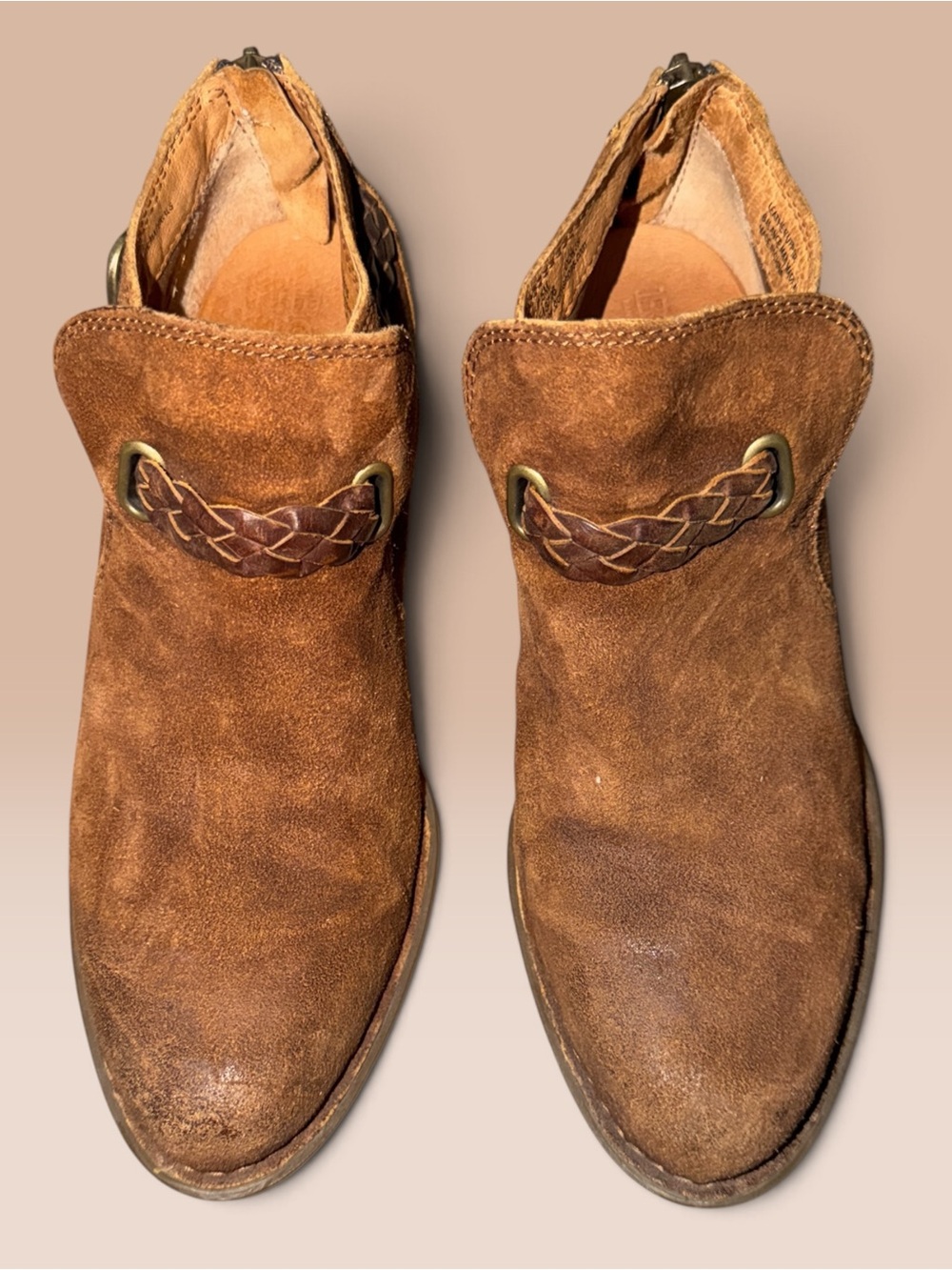 Børn Sylvia Brown Suede Braided ankle boots